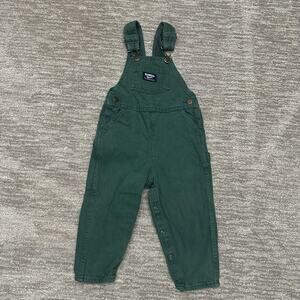 Vintage OshKosh B'gosh Bib Overalls Boys 3T Green Carpenter Vestbak USA 90s